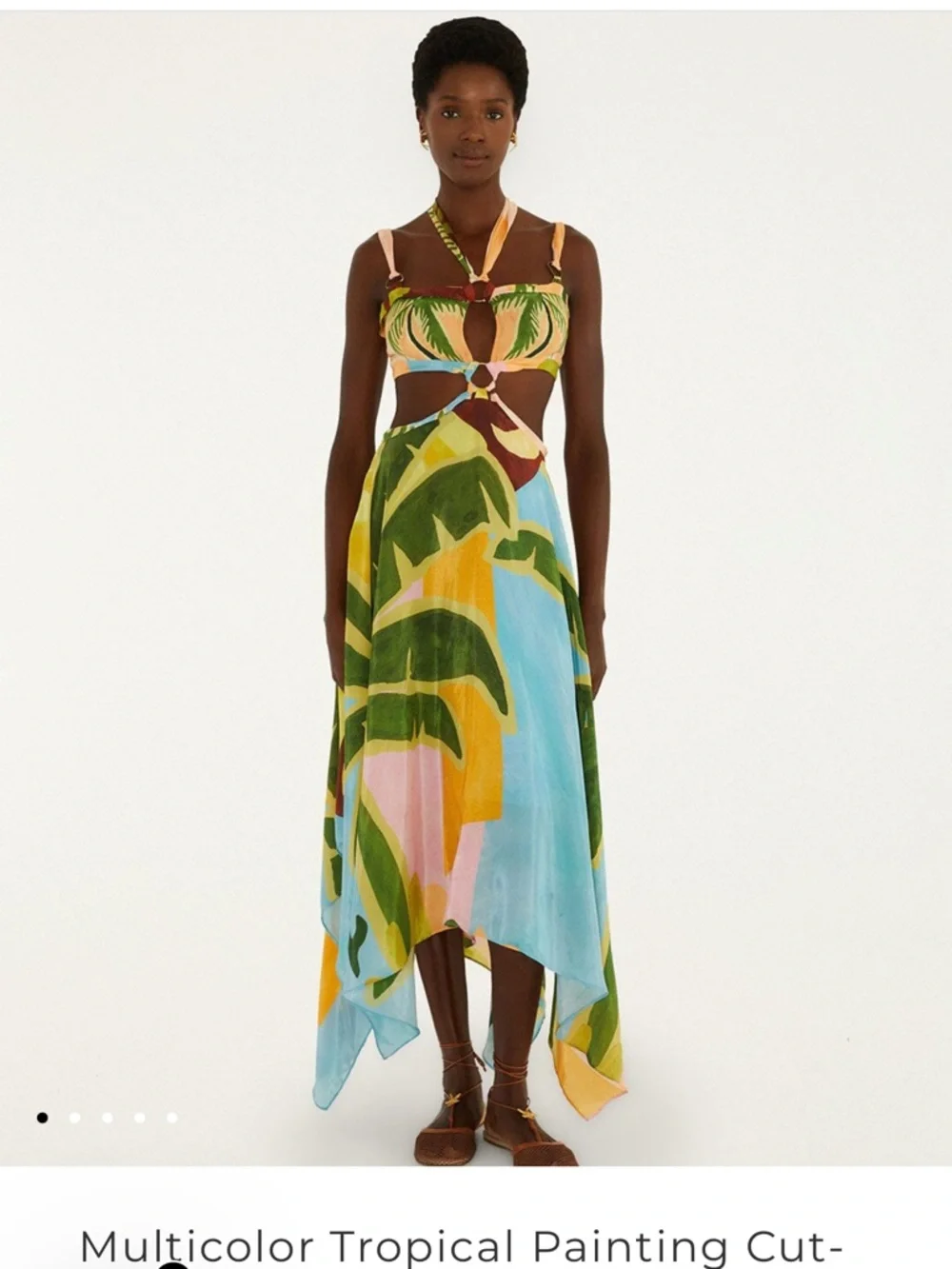 farm rio Multicolor Tropical Painting Cut-Out Buckles Maxi Dress XS - Picture 5 of 10
